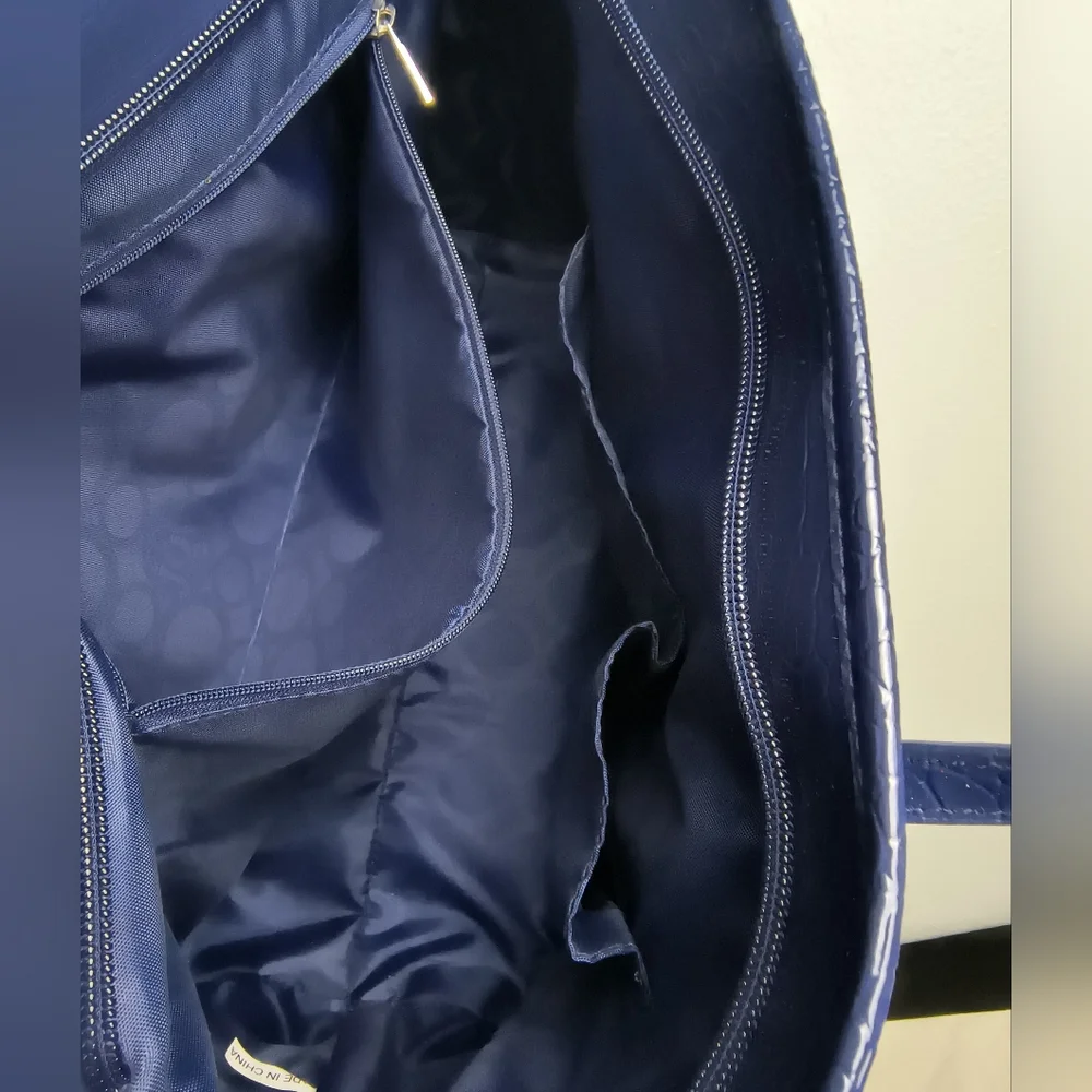 Joy Mangano Tufftech & Croco Embossed Tote Bag Blue Casual